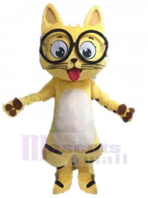 Joli chat jaune Costume de mascotte Animal avec des lunettes
