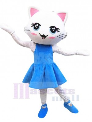 Chat blanc dansant Costume de mascotte Animal en robe bleue