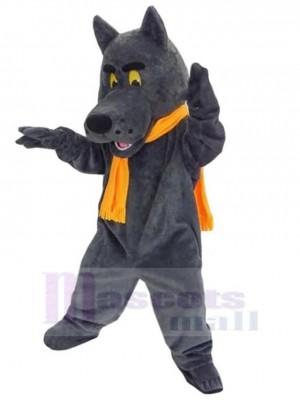 Loup gris drôle Costume de mascotte Animal  avec foulard orange
