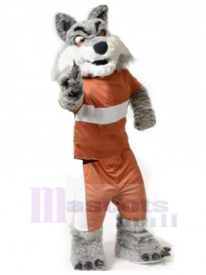 Loup gris féroce Costume de mascotte Animal dans les vêtements orange