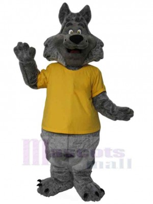 Loup gris en T-shirt jaune Costume de mascotte Animal