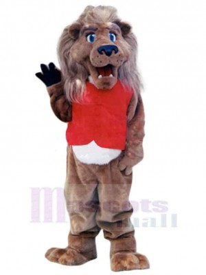 Lion amical Mascotte Costume Animal en gilet rouge
