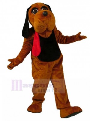 Costume de mascotte de chien limier marron avec de longues oreilles noires