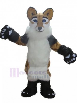 Costume de mascotte de chien de renard de couleurs tricolores à fourrure Animal