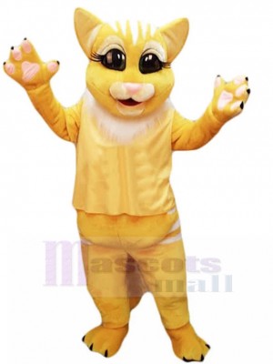 Chat jaune Costume de mascotte avec crinière blanche Animal