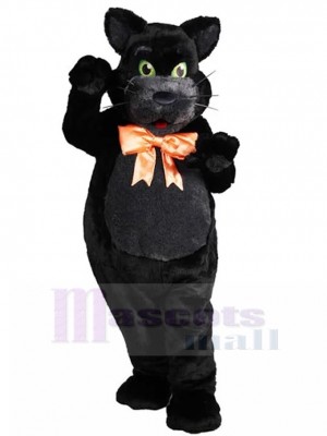 Mignonne Chat noir Costume de mascotte avec nœud papillon orange Animal