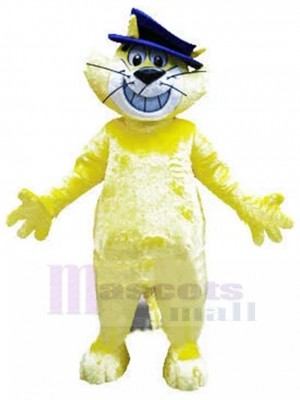 Souriant Chat jaune Costume de mascotte avec chapeau melon Animal