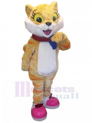 Mignonne Jaune et Orange Chat tigré Costume de mascotte Animal