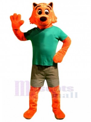 Superbe Chat Orange Costume de mascotte en chemise verte Animal