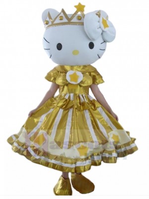 Hello Kitty Costume de mascotte en robe de princesse dorée Animal