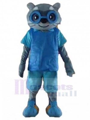 Étudié Chat gris Costume de mascotte en bleu Animal
