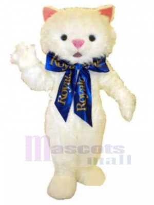 Poilu Chat blanc Costume de mascotte avec ruban bleu Animal