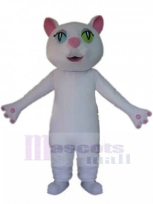 Chat blanc Costume de mascotte avec les élèves hétérochromatiques Animal