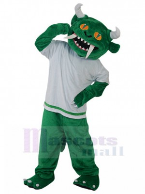 Démon vert féroce Costume de mascotte en chemise blanche