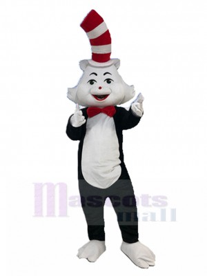 Nouveau type Noir et blanc Chat au chapeau Costume de mascotte Dessin animé