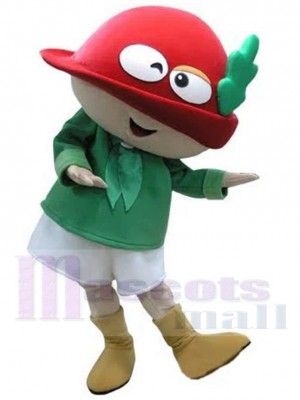 Mignonne petit elfe Costume de mascotte Dessin animé avec le chapeau rouge