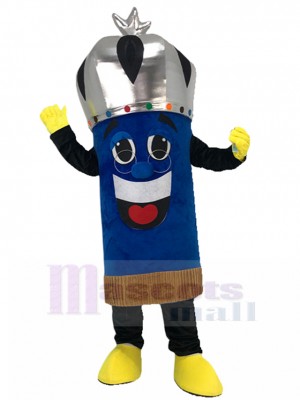 Bobine bleu foncé Costume de mascotte avec couronne d'argent Dessin animé
