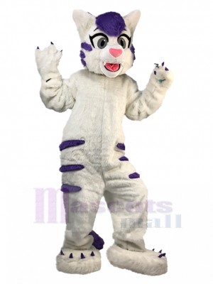 Chat tigré blanc Costume de mascotte avec fourrure violette Animal