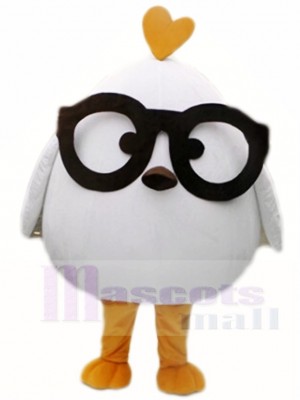Blanc poulet avec Noir Des lunettes Mascotte Les costumes la volaille Animal