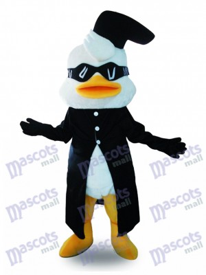 Costume de mascotte de costume noir canard avec des lunettes Animal
