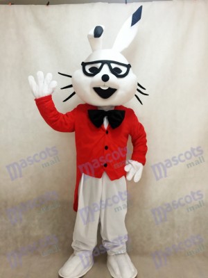 Costumes de mascotte de lapin de bogues de lapin blanc de Pâques avec le manteau rouge