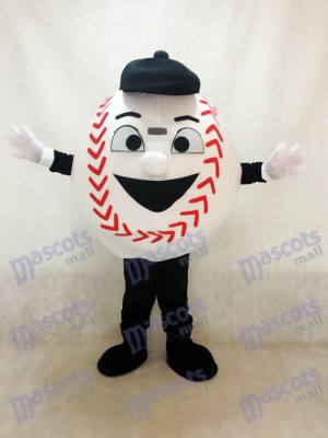 Baseball blanc adulte avec un costume de mascotte de chapeau noir
