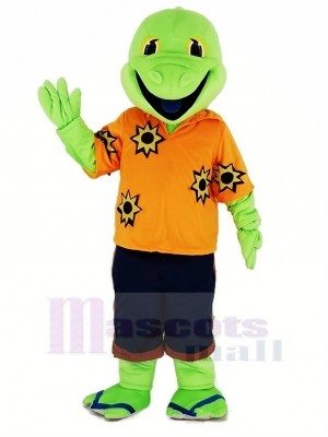 vert Lézard avec Orange T-shirt Mascotte Costume Dessin animé