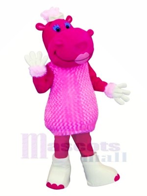 Rose Hippopotame dans Robe Mascotte Les costumes Dessin animé