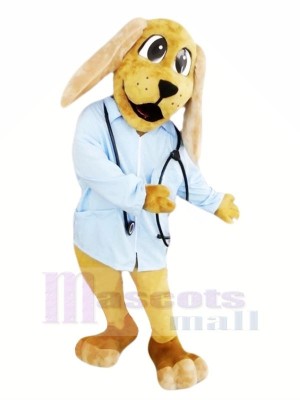 Médecin Chien avec Bleu Chemise Mascotte Les costumes Animal