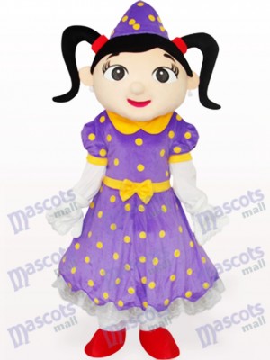 Fille en robe violette Costume de mascotte adulte de bande dessinée