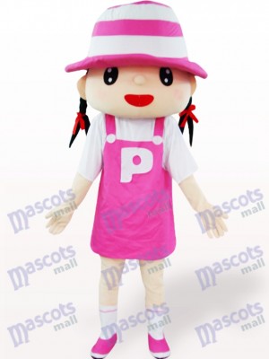 Costume de mascotte adulte de dessin animé de chapeau de fille rose