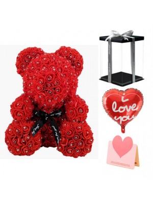 diamant rouge Ours en peluche rose Fleur Ours Meilleur cadeau pour la fête des mères, la Saint-Valentin, les anniversaires, les mariages et les anniversaires
