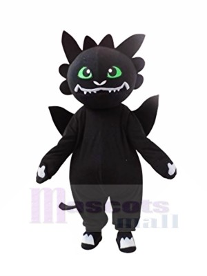 Noir Dragon avec vert Yeux Mascotte Les costumes Dessin animé