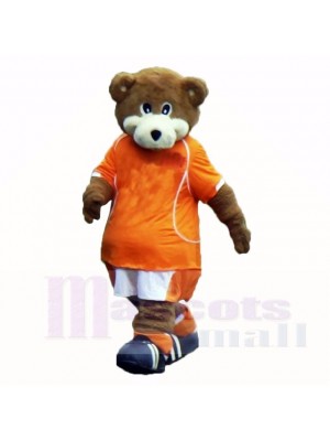 Football Ours avec Orange T-shirt Costumes De Mascotte École