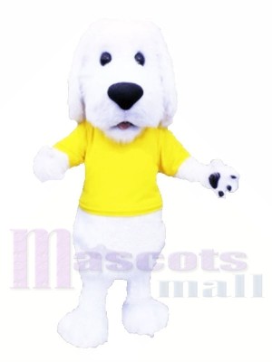 Mignonne blanc Chien avec Jaune T-shirt Mascotte Les costumes Animal