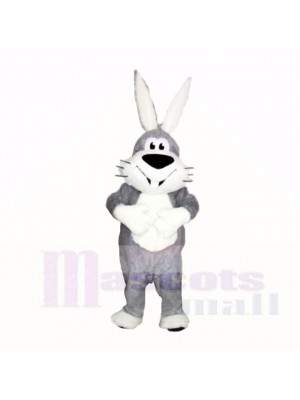 Souriant Gris et blanc lapin Costumes De Mascotte Dessin animé