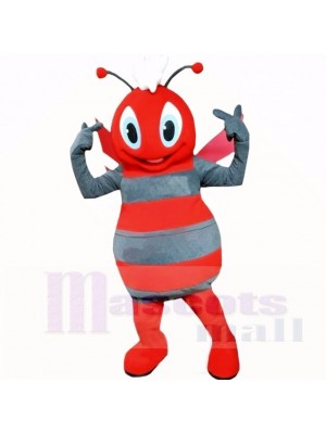 Souriant Gris et rouge abeille Costumes De Mascotte Dessin animé