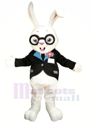 Blanc lapin avec Des lunettes Mascotte Les costumes Animal