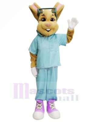 Médecin lapin avec Bleu Costume Mascotte Les costumes Animal