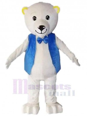 Ours blanc en gilet bleu Mascotte Costume Animal