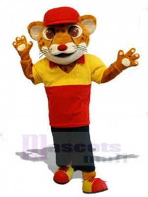 Tigre mâle avec le chapeau rouge Mascotte Costume Pour adultes Têtes de mascotte