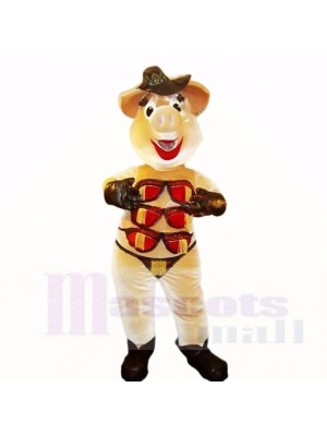 Stripper Pig avec un chapeau brun et des costumes de mascotte