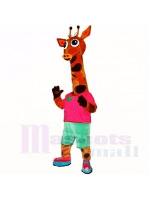 sport Poids léger Girafe avec rouge Chemise Costumes De Mascotte Dessin animé