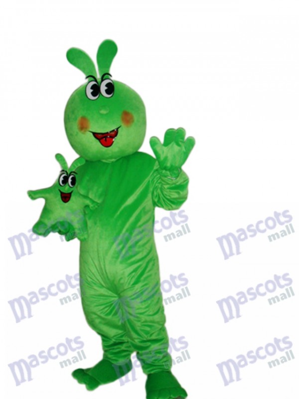 Insecte de costume de mascotte de ver vert heureux insecte
