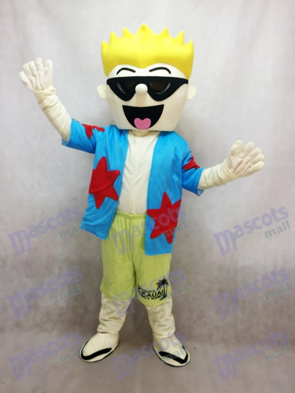Cool Costume de mascotte de lunettes de soleil garçon en chemise bleue