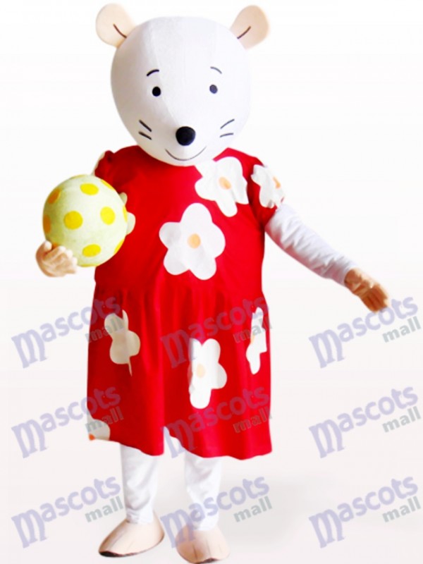 Souris mignonne en costume fleuri rouge et blanc Costume de mascotte animaux
