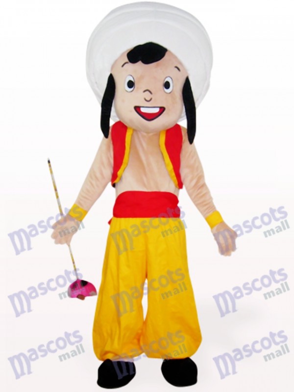 Costume de mascotte de dessin animé jaune garçon arabe