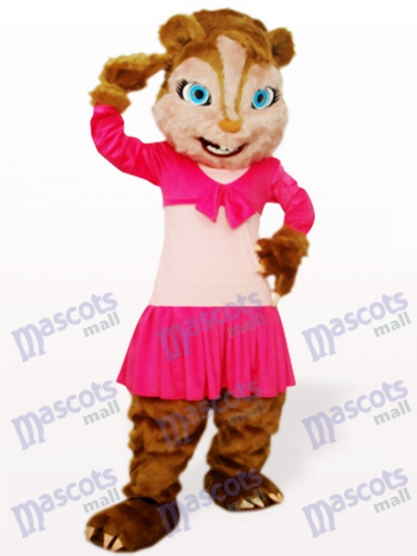 Costume de mascotte adulte rose écureuil cheveux longs animaux