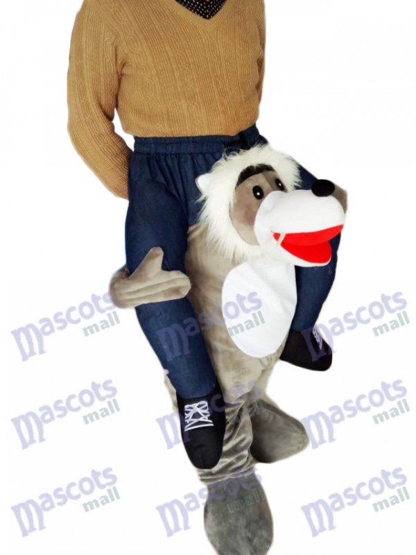 Costume de mascotte de loup gris de Carry Me Ride de Piggyback